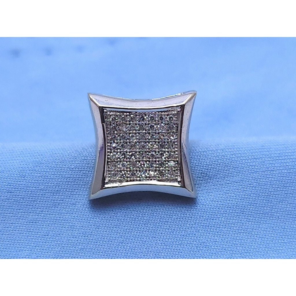 Unique Single 10k Solid White Gold Square Shaped Diamond Stud Earring  025ct